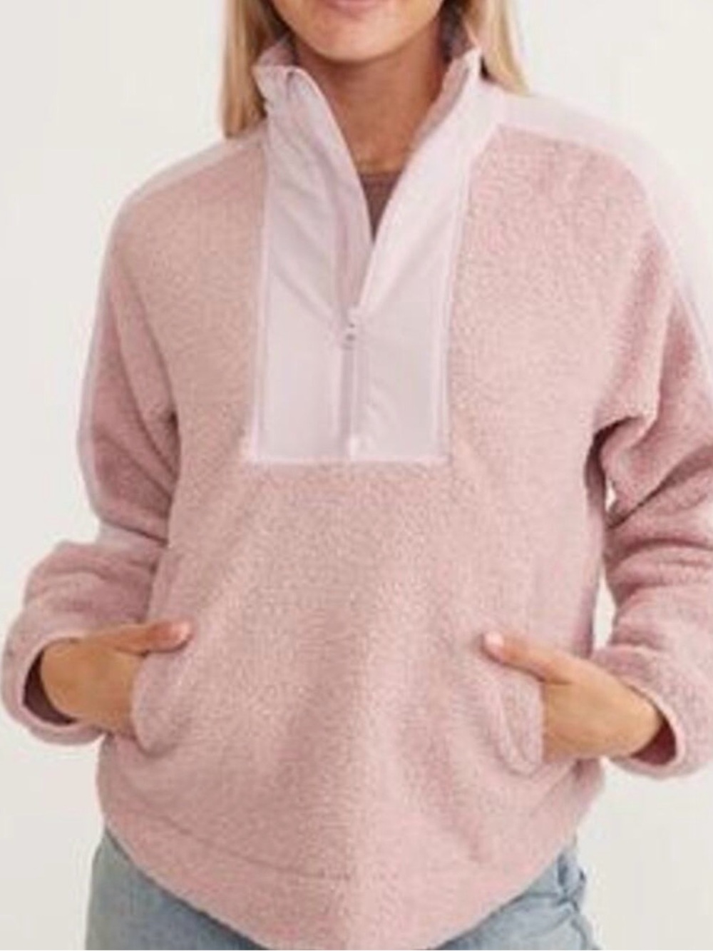 Marine Layer Cozy Pink Sherpa Quarter-Zip Pullover